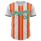 Custom White Kelly Green-Orange Gradient Vertical Stripe Argentina Style Authentic Baseball Jersey