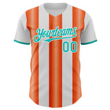 Custom White Aqua-Orange Gradient Vertical Stripe Argentina Style Authentic Baseball Jersey