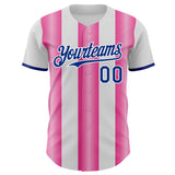 Custom White Royal-Pink Gradient Vertical Stripe Argentina Style Authentic Baseball Jersey