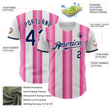 Custom White Navy-Pink Gradient Vertical Stripe Argentina Style Authentic Baseball Jersey