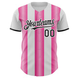 Custom White Black-Pink Gradient Vertical Stripe Argentina Style Authentic Baseball Jersey