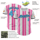 Custom White Sky Blue Pink-Black Gradient Vertical Stripe Argentina Style Authentic Baseball Jersey