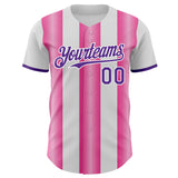 Custom White Purple-Pink Gradient Vertical Stripe Argentina Style Authentic Baseball Jersey
