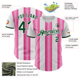 Custom White Green-Pink Gradient Vertical Stripe Argentina Style Authentic Baseball Jersey