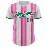 Custom White Kelly Green-Pink Gradient Vertical Stripe Argentina Style Authentic Baseball Jersey