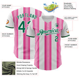 Custom White Kelly Green-Pink Gradient Vertical Stripe Argentina Style Authentic Baseball Jersey