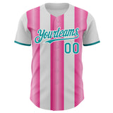 Custom White Teal-Pink Gradient Vertical Stripe Argentina Style Authentic Baseball Jersey