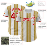 Custom White Red-Old Gold Gradient Vertical Stripe Argentina Style Authentic Baseball Jersey