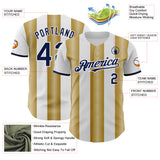 Custom White Navy-Old Gold Gradient Vertical Stripe Argentina Style Authentic Baseball Jersey