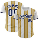 Custom White Navy-Old Gold Gradient Vertical Stripe Argentina Style Authentic Baseball Jersey