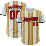 Custom White Red Old Gold-Navy Gradient Vertical Stripe Argentina Style Authentic Baseball Jersey