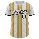 Custom White Black-Old Gold Gradient Vertical Stripe Argentina Style Authentic Baseball Jersey