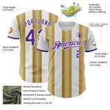 Custom White Purple-Old Gold Gradient Vertical Stripe Argentina Style Authentic Baseball Jersey