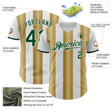 Custom White Green-Old Gold Gradient Vertical Stripe Argentina Style Authentic Baseball Jersey