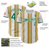 Custom White Kelly Green-Old Gold Gradient Vertical Stripe Argentina Style Authentic Baseball Jersey