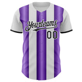 Custom White Black-Purple Gradient Vertical Stripe Argentina Style Authentic Baseball Jersey