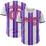 Custom White Pink Purple-Black Gradient Vertical Stripe Argentina Style Authentic Baseball Jersey