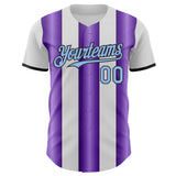 Custom White Light Blue Purple-Black Gradient Vertical Stripe Argentina Style Authentic Baseball Jersey
