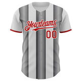 Custom White Red-Steel Gray Gradient Vertical Stripe Argentina Style Authentic Baseball Jersey