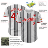 Custom White Red-Steel Gray Gradient Vertical Stripe Argentina Style Authentic Baseball Jersey