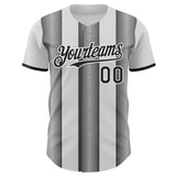Custom White Black-Steel Gray Gradient Vertical Stripe Argentina Style Authentic Baseball Jersey