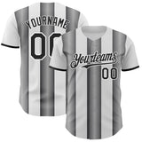 Custom White Black-Steel Gray Gradient Vertical Stripe Argentina Style Authentic Baseball Jersey