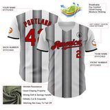 Custom White Red Steel Gray-Black Gradient Vertical Stripe Argentina Style Authentic Baseball Jersey