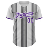Custom White Purple-Steel Gray Gradient Vertical Stripe Argentina Style Authentic Baseball Jersey