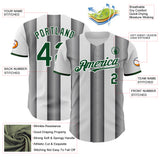 Custom White Green-Steel Gray Gradient Vertical Stripe Argentina Style Authentic Baseball Jersey