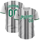 Custom White Kelly Green-Steel Gray Gradient Vertical Stripe Argentina Style Authentic Baseball Jersey