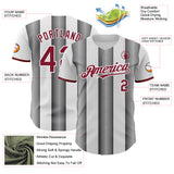 Custom White Crimson-Steel Gray Gradient Vertical Stripe Argentina Style Authentic Baseball Jersey