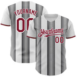 Custom White Crimson-Steel Gray Gradient Vertical Stripe Argentina Style Authentic Baseball Jersey