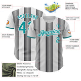 Custom White Teal-Steel Gray Gradient Vertical Stripe Argentina Style Authentic Baseball Jersey