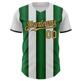 Custom White Old Gold Green-Black Gradient Vertical Stripe Argentina Style Authentic Baseball Jersey