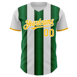 Custom White Gold-Green Gradient Vertical Stripe Argentina Style Authentic Baseball Jersey