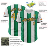 Custom White Old Gold Kelly Green-Black Gradient Vertical Stripe Argentina Style Authentic Baseball Jersey