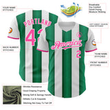 Custom White Pink-Kelly Green Gradient Vertical Stripe Argentina Style Authentic Baseball Jersey