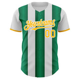 Custom White Gold-Kelly Green Gradient Vertical Stripe Argentina Style Authentic Baseball Jersey
