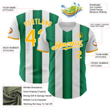 Custom White Gold-Kelly Green Gradient Vertical Stripe Argentina Style Authentic Baseball Jersey