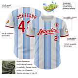 Custom White Red-Light Blue Gradient Vertical Stripe Argentina Style Authentic Baseball Jersey