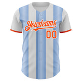 Custom White Orange-Light Blue Gradient Vertical Stripe Argentina Style Authentic Baseball Jersey