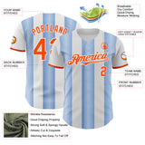 Custom White Orange-Light Blue Gradient Vertical Stripe Argentina Style Authentic Baseball Jersey