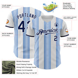 Custom White Navy-Light Blue Gradient Vertical Stripe Argentina Style Authentic Baseball Jersey