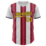 Custom White Gold Crimson-Navy Gradient Vertical Stripe Argentina Style Authentic Baseball Jersey