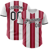 Custom White Black-Crimson Gradient Vertical Stripe Argentina Style Authentic Baseball Jersey