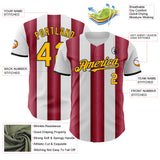 Custom White Gold Crimson-Black Gradient Vertical Stripe Argentina Style Authentic Baseball Jersey