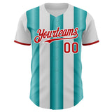 Custom White Red-Teal Gradient Vertical Stripe Argentina Style Authentic Baseball Jersey