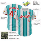 Custom White Red-Teal Gradient Vertical Stripe Argentina Style Authentic Baseball Jersey