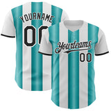Custom White Black-Teal Gradient Vertical Stripe Argentina Style Authentic Baseball Jersey