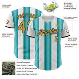 Custom White Old Gold Teal-Black Gradient Vertical Stripe Argentina Style Authentic Baseball Jersey